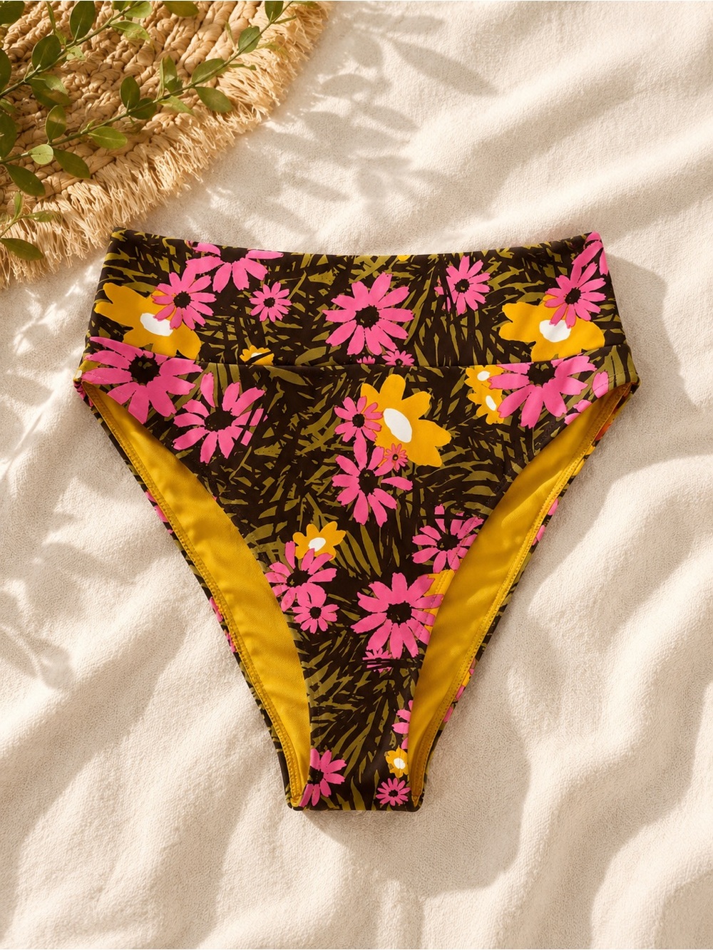 aerie High-Waist Floral Bikini Bottom - Pink & Yellow 8